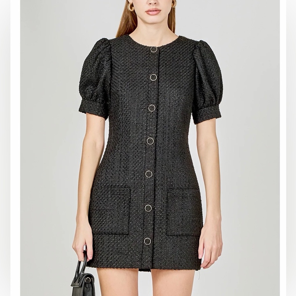 Endless Rose Tweed Puff Sleeve Fress